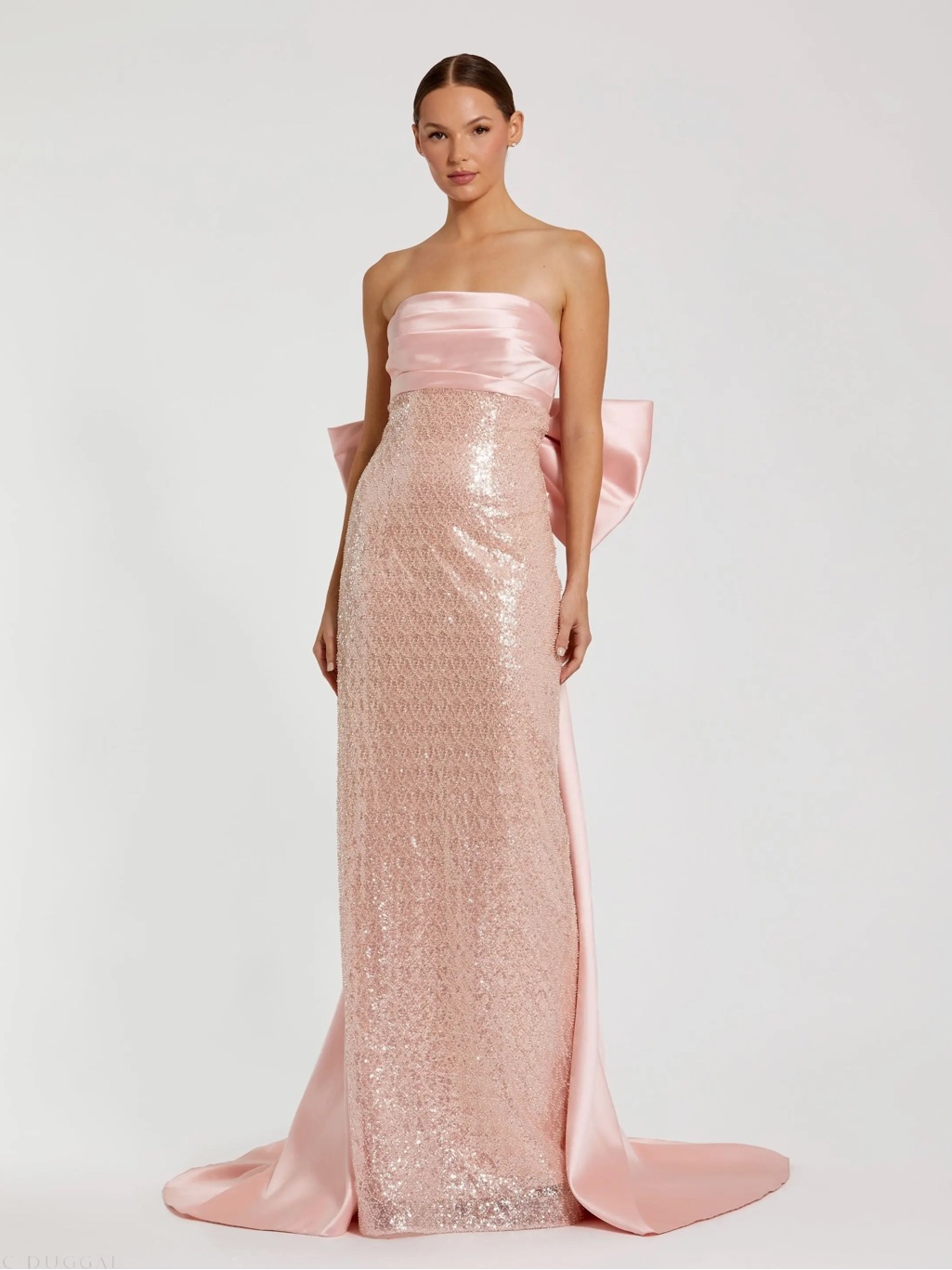 Mac Duggal 37011 Pink Strapless Embellished Gown With Back Bow Detail Sz 4